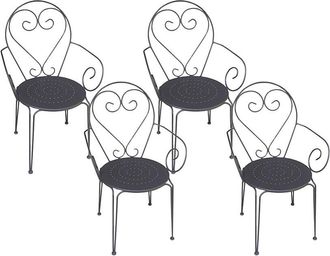 Vente-Unique Lote de 4 sillas con brazos de jard&iacute;n de metal estilo hierro forjado - Antracita - GUERMANTES