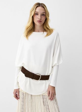 Icone Womens Batwing-sleeve boat-neck belted T-shirt