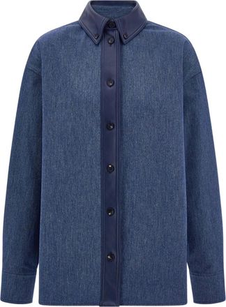 Ferragamo Denim blouse met leren afwerking - Blauw