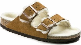 Birkenstock Womens Arizona Shearling Suede Sandals In Mink