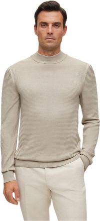 HUGO BOSS Mens Maguno Slim Fit Mock Neck Long Sleeve Sweater in Light Beige - Size 2XL