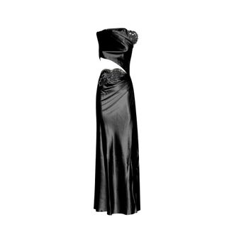John Richmond One-Shoulder Draped Gown met Cut-out - Dames - Avondkleed - Zwart - XS - Kleedjes