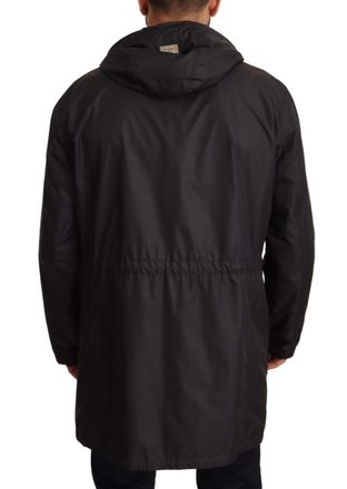 Dolce & Gabbana Black Hooded Mens Trench Coat Jacket Polyester Clothing