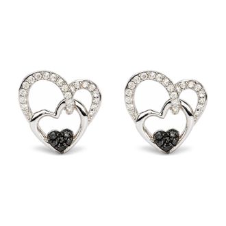 House of Brilliance 925 Sterling Silver 1/4 Cttw Black and White Diamond Multi Heart Stud Earrings
