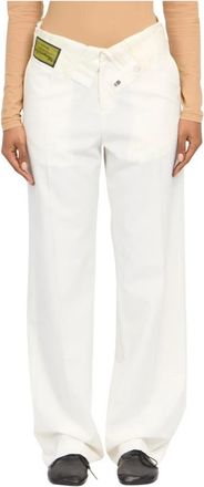 Maison Margiela Tailored Broeken - Dames - Wijde Broeken - Beige - S - Leer - Broeken