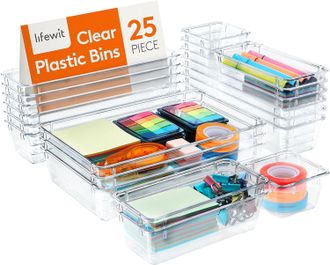 OEM Juego De 25 Organizadores De Cajones Transparentes, Bandeja Divisoria De Almacenamiento Para Cajones Para Art&iacute;culos De Papeler&iacute;a, Maquillaje, Joyas, E