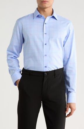 Lorenzo Uomo Trim Fit Large Windowpane Cotton Dress Shirt in Light Blue at Nordstrom Rack, Size 17.5 - 34