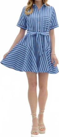 Entro Front Button Mini Dress In Blue And Navy Stripe