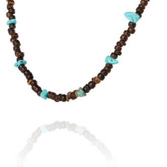 Lucky Brand Mens Wood & Turquoise Beaded 22 Necklace, Rustic Brown with Blue Chips in Heishe, Turquoise at Nordstrom