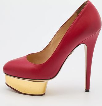 Charlotte Olympia Red Leather Dolly Platform Pumps