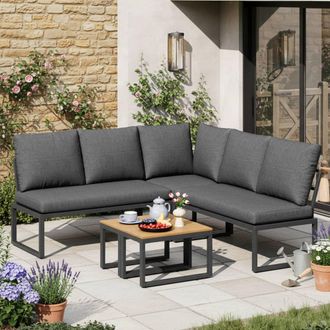 Direct Wicker 4-5 Seater Garden Outdoor Corner Sofa Set with Flexibly Tables in Dark Grey | Size: 4 Person