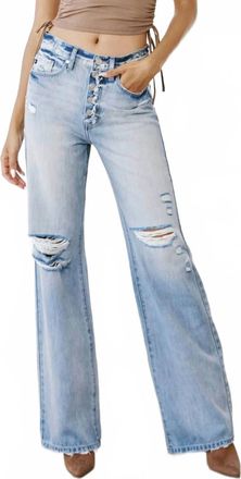Kancan High Rise Flare Distressed Jeans In Light Wash