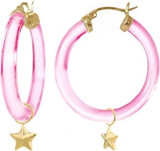 Gold & Honey Womens Mini Star Charm Lucite Hoop Earrings In Pink