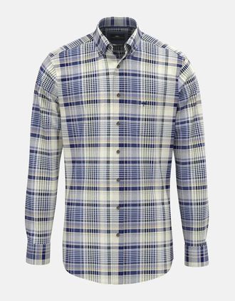 Fynch-Hatton Mens Colourful Flannel Button Down Check Shirt Misty Blue - Checkered - Size: 42/Regular
