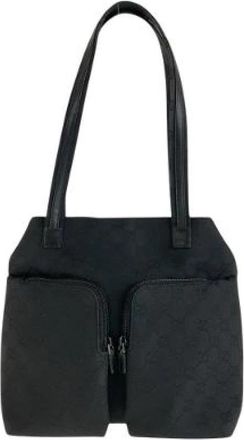 Gucci Pre-owned Zwarte GG Canvas Leren Tote Bag - Dames - Vintage Schoudertas - Zwart - ONE Size - Leer - Vintage