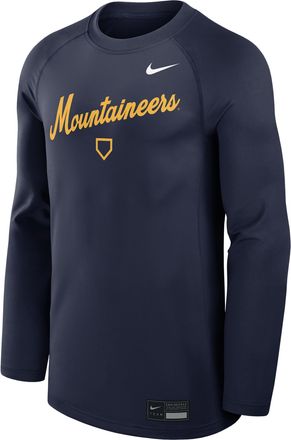 Nike West Virginia Dugout Game Time Nike Mens Dri-FIT College Long-Sleeve T-Shirt in Blue | 013D41SWVN-NHU