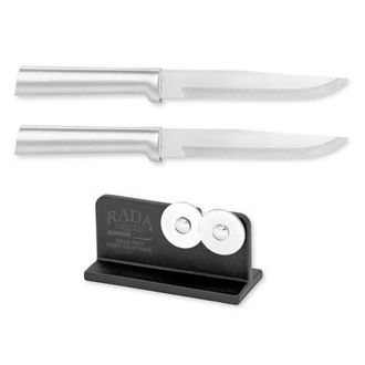 Rada Cutlery 5.375-Inch Stubby Butcher Knife Set of 2 & Quick Edge Knife Sharpener in Silver at Nordstrom