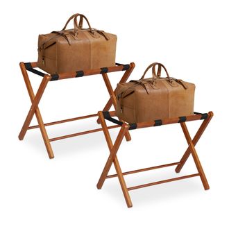 Relaxdays Relaxdays Pack 2 Soportes Maletas, Reposamaletas Plegables, 54 X 66 X 48 Cm, Taburetes Equipaje Madera, Hotel, Natural