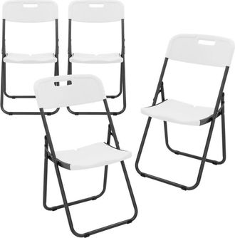 ECD Germany Set 4 Sillas Plegables Para Exterior Blanco Mate, Asiento De Jard&iacute;n Con Estructura De Metal Carga Hasta 200 Kg, Resistentes A Intemperie Y Rayos Uv Pa