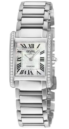 Gevril Group Womens Regina Swiss Diamond Watch, White MOP Dial, 316L SS 2 sides Case, Stainless Steel Bracelet. - Silver - One Size