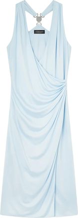 Versace Black Draped V-Neck Viscose Midi Dress