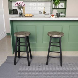 Home Discount Wooden Revolving Bar Stool Set of 2 Solid Pine Kitchen Dining Room Seat, Black