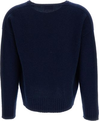 Drumohr Boxy Cut Cashmere Sweater with Ribbed V-Neck