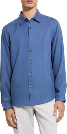 Theory Irving Solid Linen Button-Up Shirt in Bering at Nordstrom, Size Xx-Large
