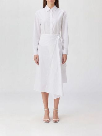 Msgm Abito chemisier midi in cotone a portafoglio con orlo asimmetrico