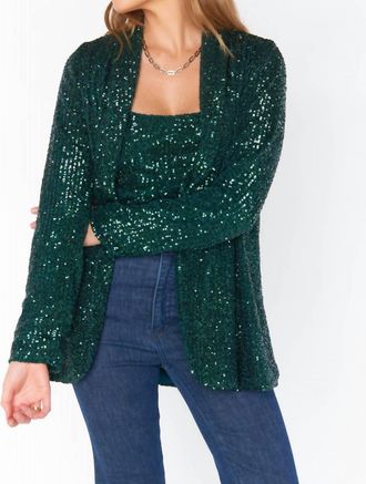 Show me your Mumu Dance Single Breasted Blazer In Emerald Sequins