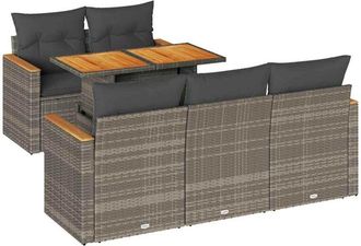 vidaXL 6 Piece Garden Sofa Set with Cushions Grey Poly Rattan Acacia Vidaxl