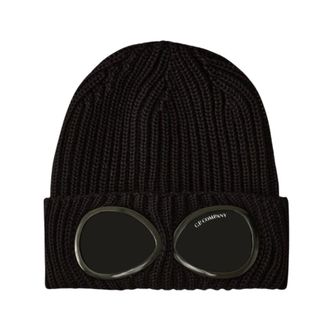 C.P. Company Beanies, male, Black, Size: ONE SIZE Extrafine Merino Wool Goggle Beanie