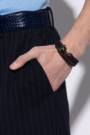 Tom Ford Leather Bracelet, Mens, Black