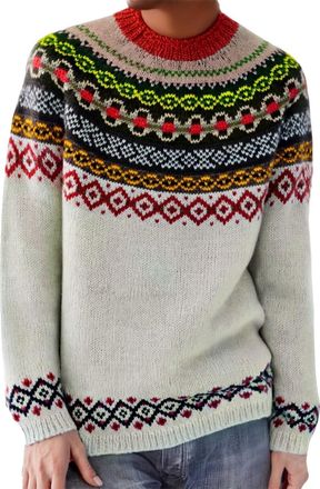 Generic Icelandic Fair Isle Jumpers for Women UK Vintage Fairisle Ladies Sweaters Casual Loose Long Sleeve Crew Neck Knit Jacquard Pullover Sweater Stylish Re