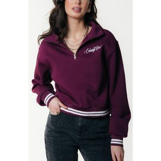 Colourful rebel Uni Striped Cuff Zip Sweat in Merlot Red at Nordstrom, Size X-Small Eu