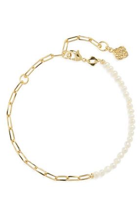 Kendra Scott Markie Half Chain & Freshwater Pearl Bracelet in Gold Freshwater Cultured Pearl at Nordstrom
