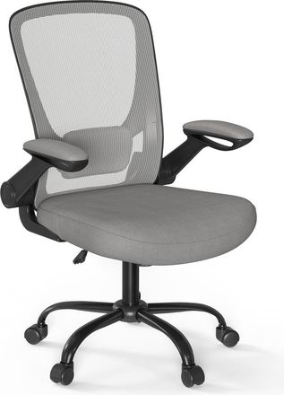Songmics Silla de oficina de malla con apoyabrazos abatibles de color gris