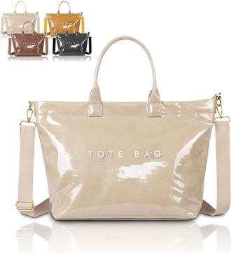 Generic Womens Letters Print Tote Bag, New Womens PVC Waterproof Kraft Paper Handbags, with Shoulder Strap (White)