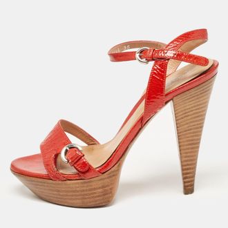 Sergio Rossi Red Patent Leather Slingback Sandals