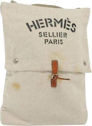 Herm&egrave;s Pre-owned Vintage Canvas Handtas - Dames - Vintage Rugzakken - Beige - ONE Size - Leer - Vintage