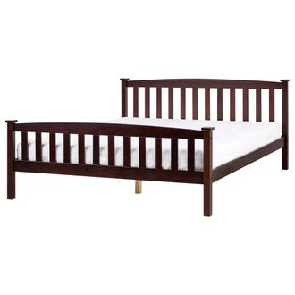 Beliani Cama Con Somier De Madera Natural De Pino Marr&oacute;n Oscuro 160 X 200 Cm Giverny