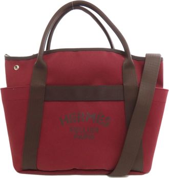 Herm&egrave;s Bordeaux Brown Canvas Tote Bag (Pre-Owned)