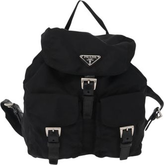 Prada Double Front Pocket Backpack Tessuto Black Nylon Backpack Bag (Pre-Owned)