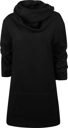 7 For All Mankind High Neck Ruched Black Midi Dress