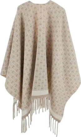 Ferragamo Womens Cape Beige Wool With Gancini Embroidery Coat