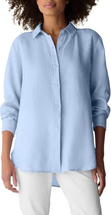 Eileen Fisher Classic Collar Organic Linen Long Button-Up Shirt in Airy Blue at Nordstrom, Size Xx-Small