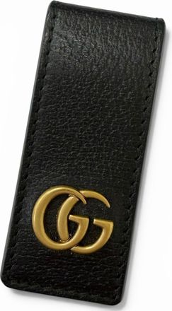 Gucci Gold Black Leather Money Clip (Pre-Owned)