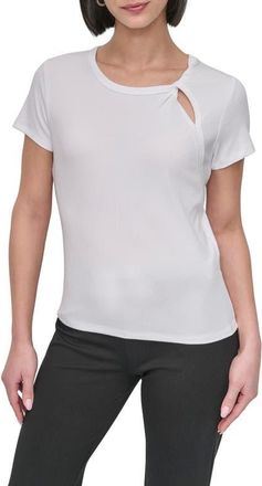 DKNY Twist Neck Rib T-Shirt in White at Nordstrom, Size Small