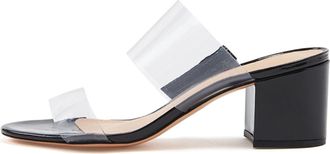 Generic Black,3.5 UK,Womens Pumps Backless Slides Transparent Two Strap High Block Chunky Heels Slip-On Dressy Clear Sandals for Prom Wedding Party