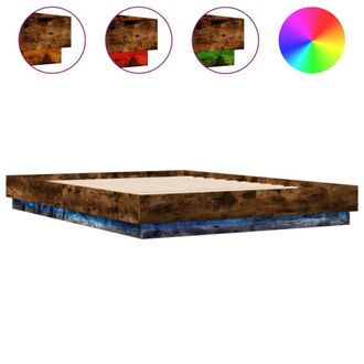 Berkfield Home Bed Frame with LED without Mattress Smoked Oak 140x200 cm in Brown